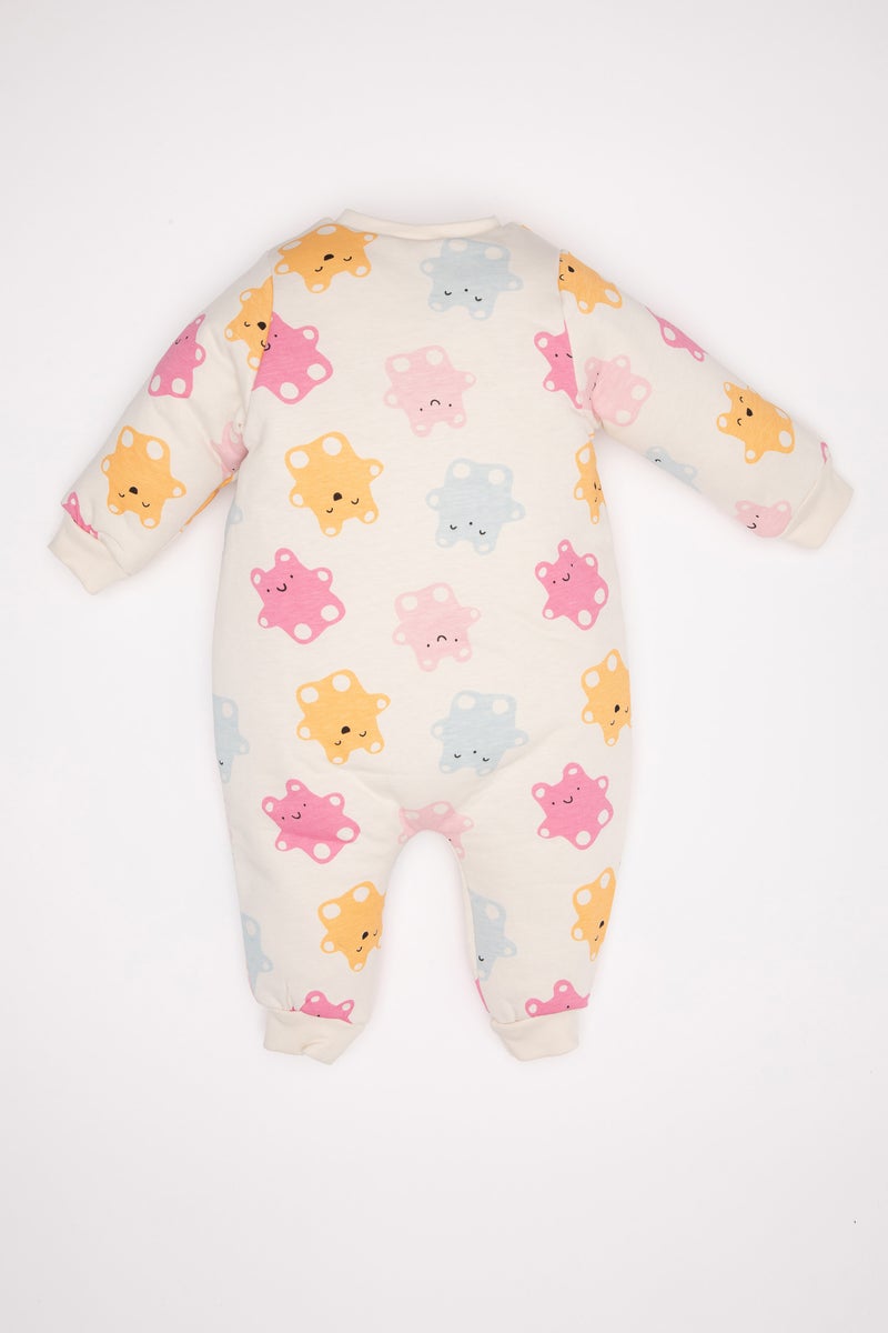 DeFacto White BabyGirl Baby Girl Newborn Zip-Up 1,6 Tog Fiber Patterned Cotton Jumpsuit Casual - Image 5